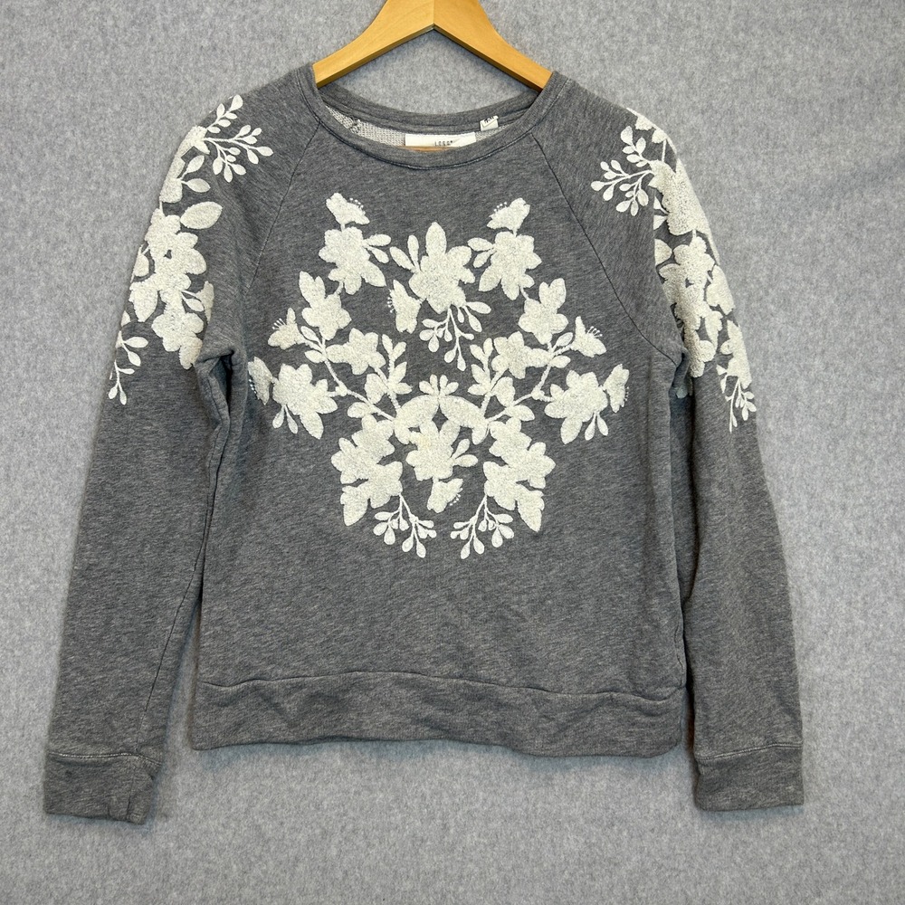 H&M L.O.G.G. Sweatshirt Gray Floral Chenille Embroidered Pullover Womens Smal